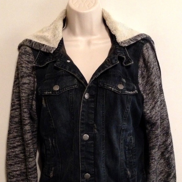Free People Jackets & Blazers - Free People Distressed Denim Jean Hooded Jacket M